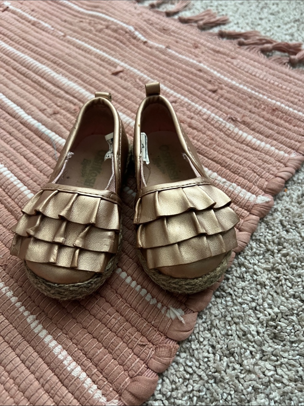 Kids Metallic Gold Ruffle Espadrille Flats - Brand:
